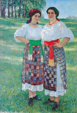 Nikolay Petrovich Bogdanov Belsky Painting - Dos mujeres vestidas de latgalian Nikolay Bogdanov Belsky